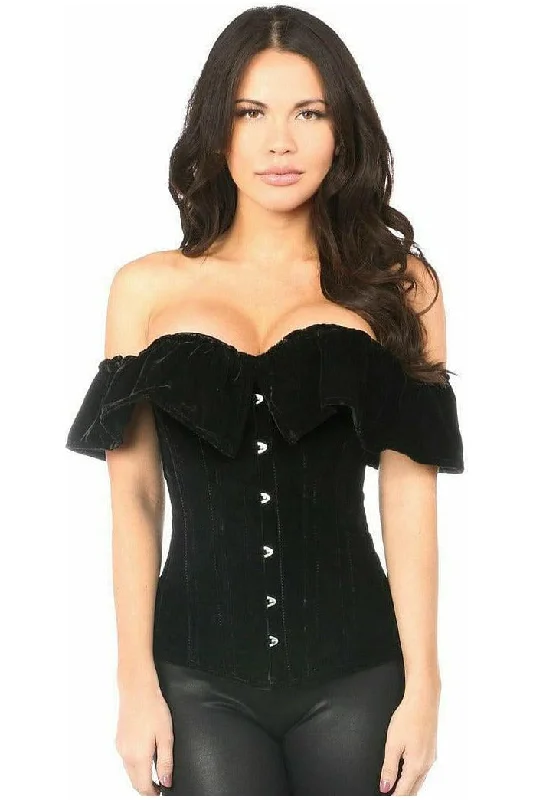 Today Only Top Drawer Black Velvet Off-The-Shoulder Steel Boned Corset
