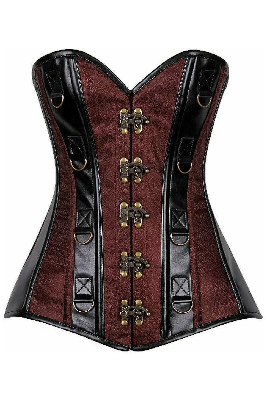 Weekend Wonders Await! Top Drawer Brown Brocade & Faux Leather Steel Boned Corset