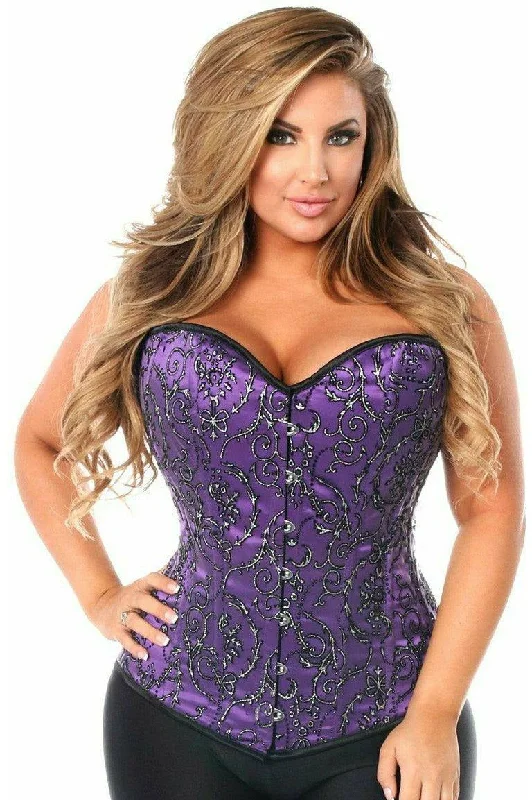 Don't Miss Out Top Drawer Elegant Purple Embroidered Steel Boned Corset