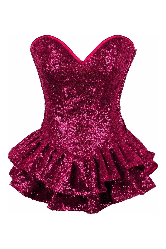 Today's Special Top Drawer Fuchsia Sequin Steel Boned Mini Corset Dress