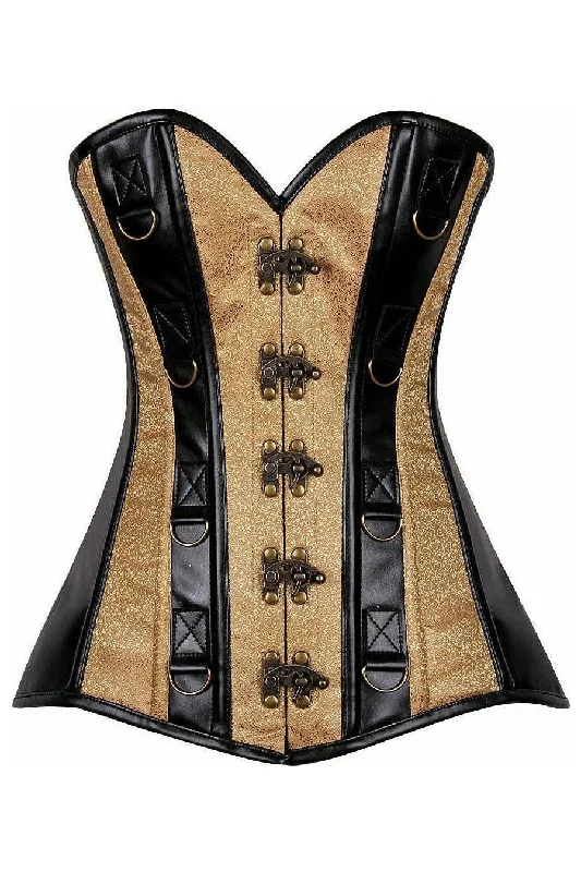 Major Deal Top Drawer Gold Brocade & Faux Leather Steel Boned Corset