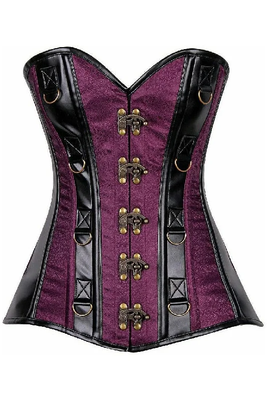 Value Pack Top Drawer Plum Brocade & Faux Leather Steel Boned Corset