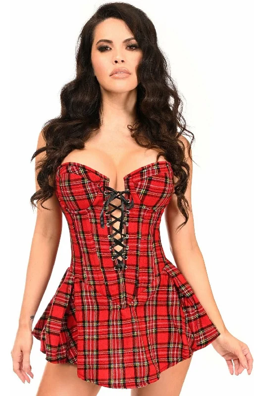 Time-Sensitive Top Drawer Red Plaid Steel Boned Corset Dress