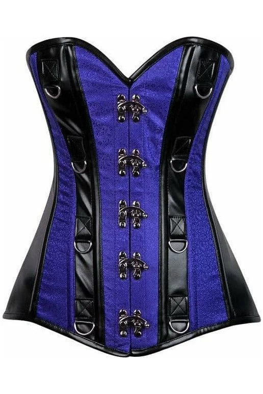 Epic Value Top Drawer Royal Blue Brocade & Faux Leather Steel Boned Corset