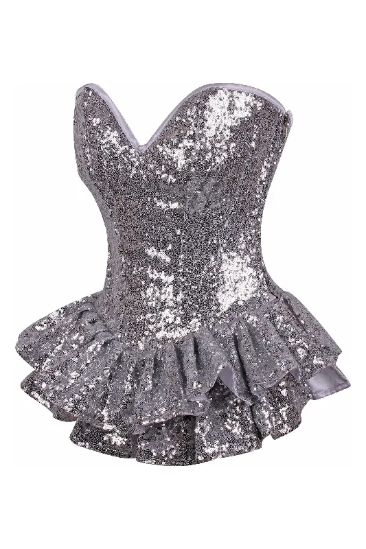 Shop Now Top Drawer Silver Sequin Steel Boned Mini Corset Dress