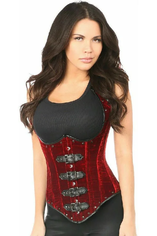 Hurry Up Top Drawer Steel Boned Red Velvet Underbust Corset w/Buckling