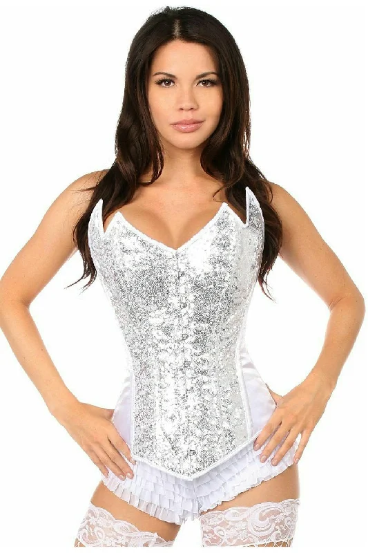 Unbeatable Prices Top Drawer White/Silver Sequin Pointed Top Steel Boned Corset