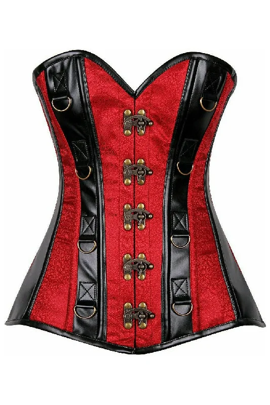 Special Discount Top Drawer Wine Brocade & Faux Leather Steel Boned Corset
