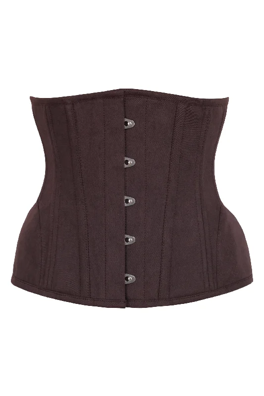 Deal of the Day Underbust Waist Trainer In Espresso Cotton Twill -Curved Hem And Hip Panels