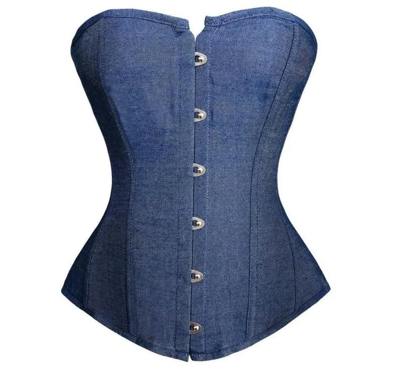 Savings Bonanza Victorian Vintage Lace up Corset, Medieval Renaissance Overbust Corset, Ren Faire Unique Retro Denim Corset