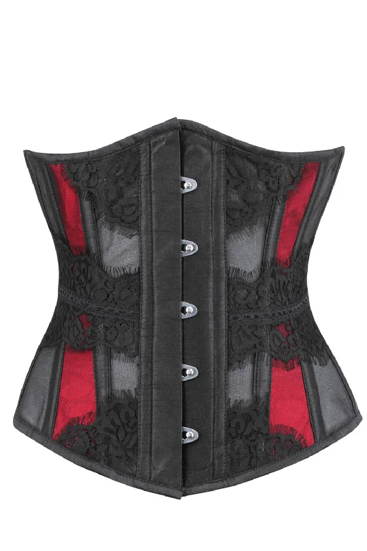 Weekend Savings Bonanza Waist Taming Mesh Underbust With Red Satin Panels And Decorative Lace Weekend Savings Bonanza Waist Taming Mesh Underbust With Red Satin Panels And Decorative Lace