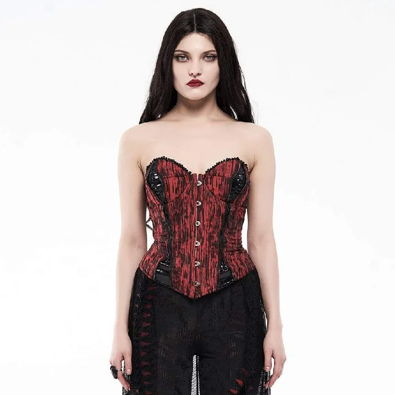 Buy Today Women's Gothic Faux Leather Barky Jacquard Overbust Corsets Red