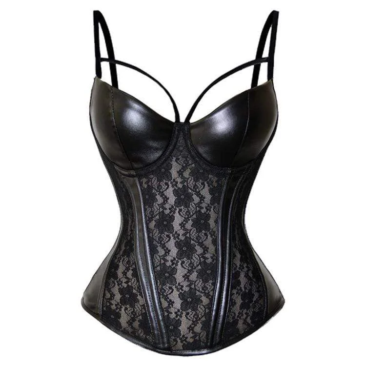 Weekend Specials to Indulge In Women's Gothic Faux Leather Splicing Floral Lace Overbust Corsets With T-back Weekend Specials to Indulge In Women's Gothic Faux Leather Splicing Floral Lace Overbust Corsets With T-back