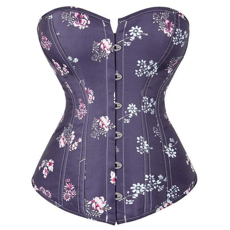 Price Smash Women's Gothic Floral Printed Strappy Overbust Corset Purple