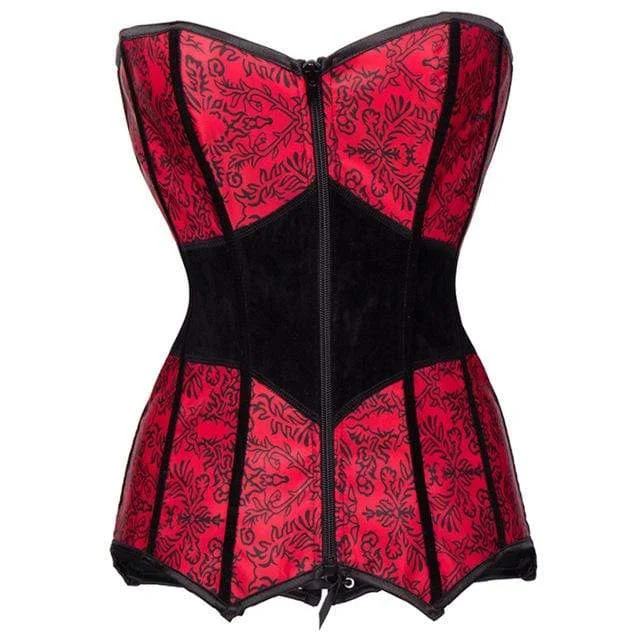 Daily Deals Women's Gothic Floral Printed Strappy Red Corsets