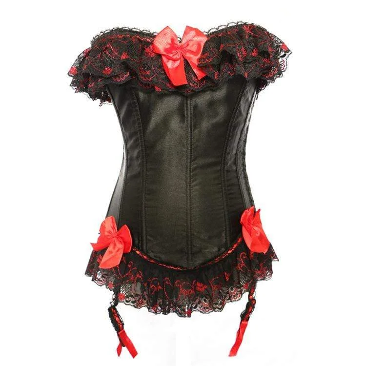 Act Fast Women's Gothic Lace Hem Contrast Color Bowknot Overbust Corsets With T-back Act Fast Women's Gothic Lace Hem Contrast Color Bowknot Overbust Corsets With T-back