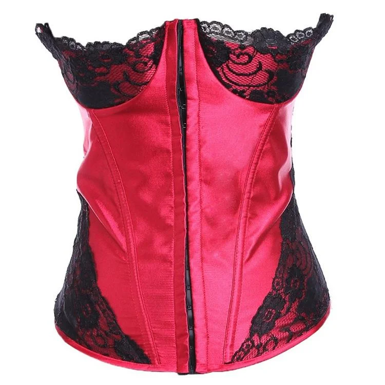 Weekend Offers That Shine Women's Gothic Lace Splicing Satin Front Zip Overbust Corsets With T-back Weekend Offers That Shine Women's Gothic Lace Splicing Satin Front Zip Overbust Corsets With T-back