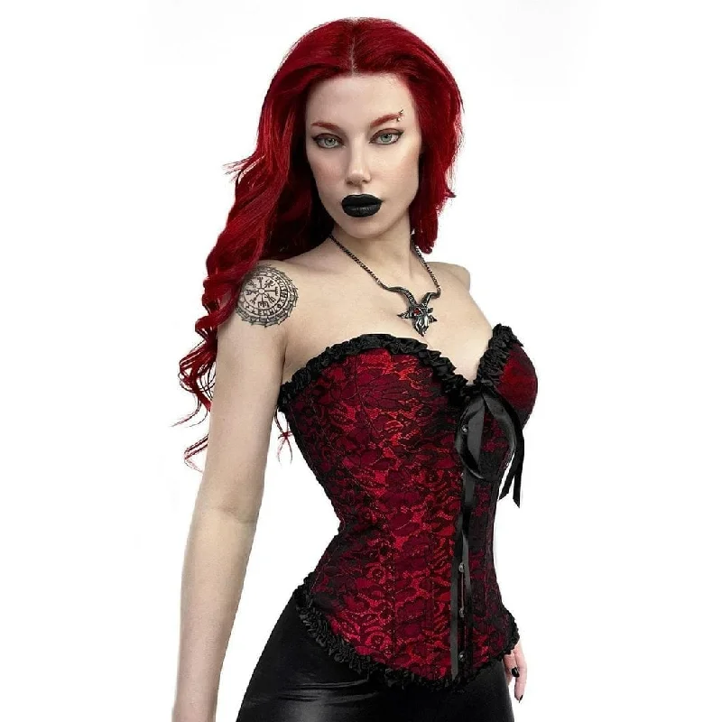 Act Fast Women's Gothic Ruffled Floral Lace Overbust Corset