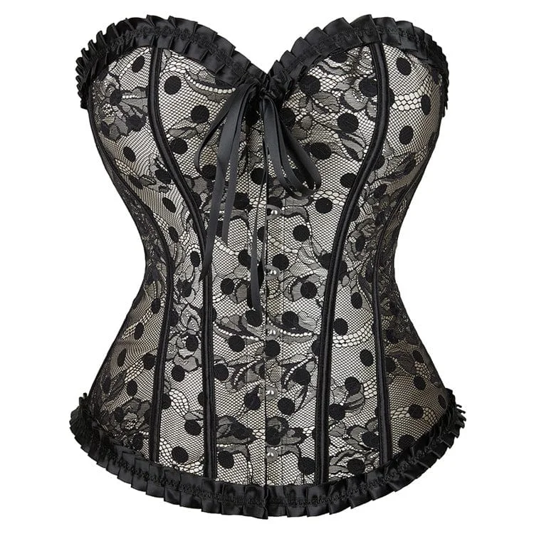 Season Finale Sale Women's Gothic Strappy Polka Dot Lace Overbust Corset