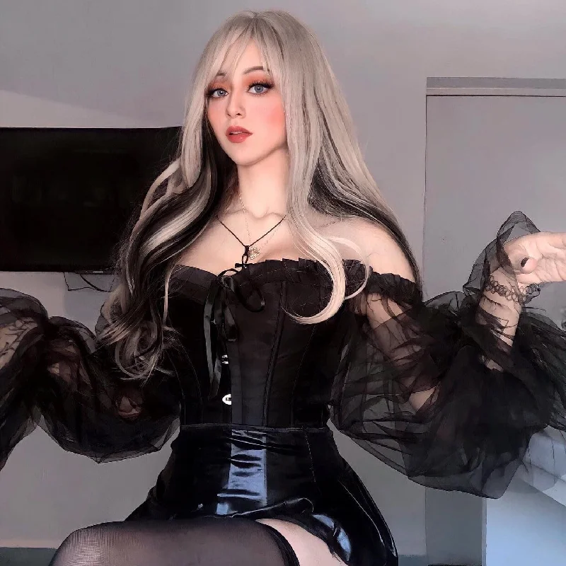 Mega Sale Women's Gothic Vintage Mesh Sleeved Overbust Corset