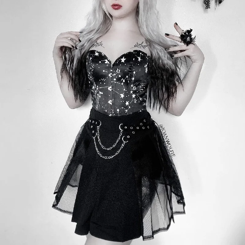 Seasonal Sale Women's Grunge Strappy Star Printed Overbust Corset