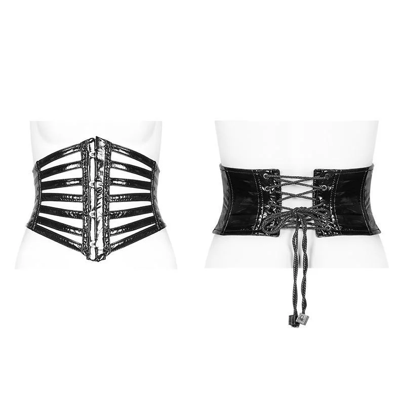 Major Savings Women's Punk Faux Leather Strips Underbust Corsets Wide Girdles