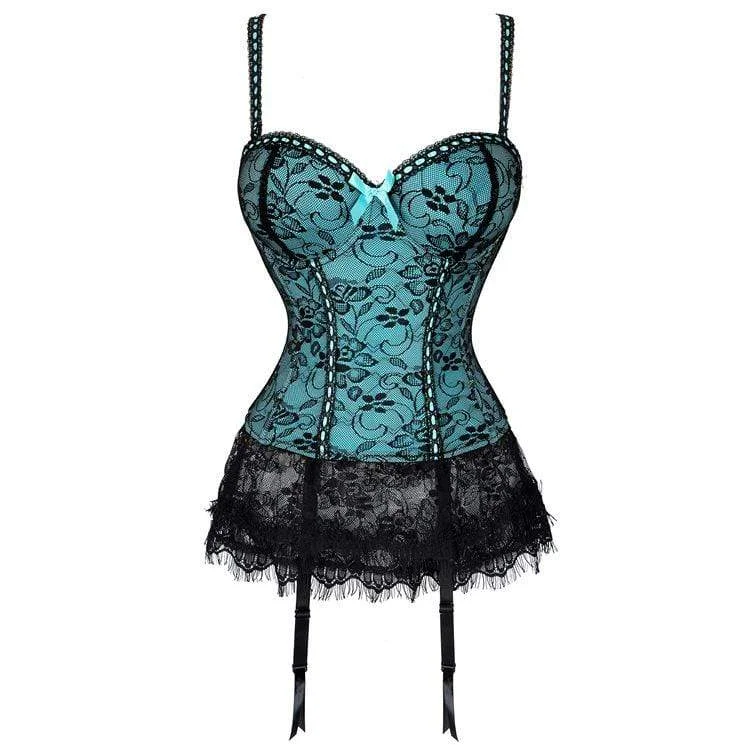 Limited Availability Women's Vintage Gothic Floral Mesh Overbust Corsets with Lace Hem