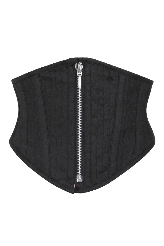 Deal Alert Zip Front Black Brocade Waspie Corset
