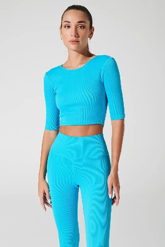 Flash Deals Aqueous Short-Sleeve Bra - Pacific Blue