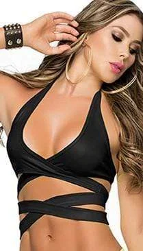 Deep Savings Black Halter Wrap Around Top (also available in Pink, White, Red)