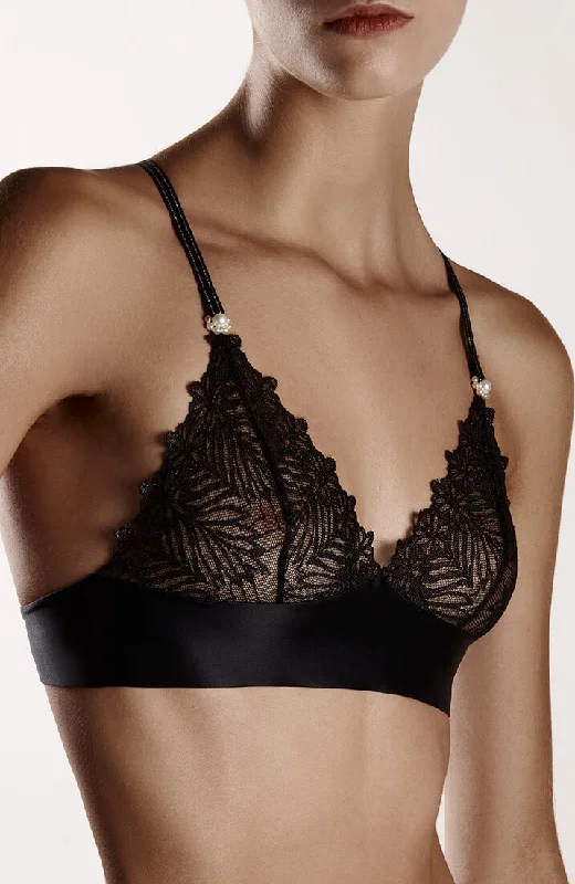 Black lace bralette with white pearls - Destino Bra