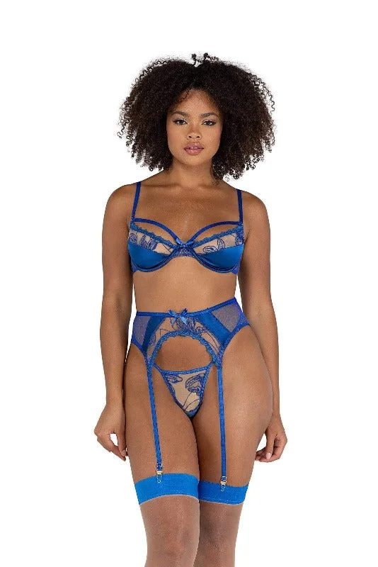 Price Buster 3 Pc. Blue Embroidery & Satin Underwire Bra, G-String Panty, & Garter Lingerie Set Price Buster 3 Pc. Blue Embroidery & Satin Underwire Bra, G-String Panty, & Garter Lingerie Set