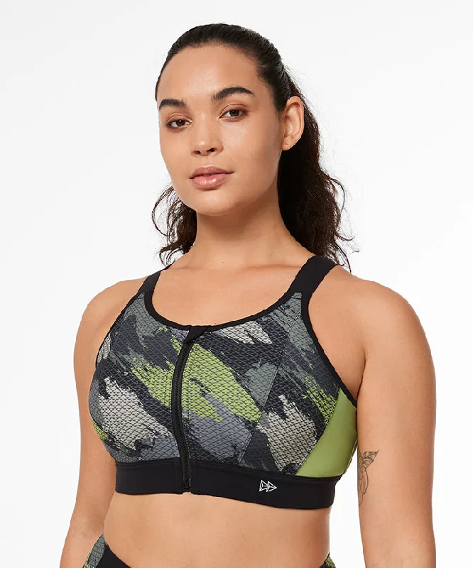 Year-End Deals Echo Camouflage Adjustable Zip Racerback Padded Running Bra | Women's High Support Sports Bra