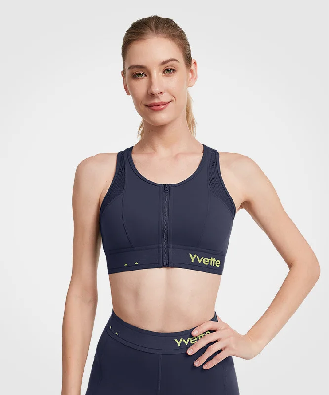 Unbeatable Deal Echo Logo Mesh Zip Front Padded Running Bra | Women's High Support Sports Bra
