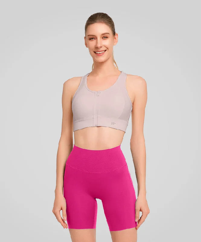 Enfold Zip Front Racerback Padded Running Bra | Women's High Support Sports Bra