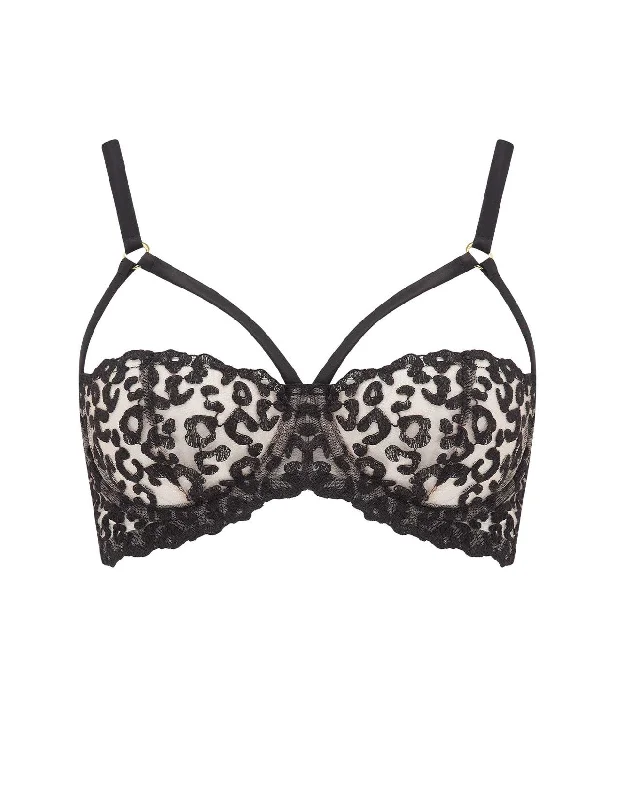 Price Cut Kittie Black Strap Embroidered Balcony Bra