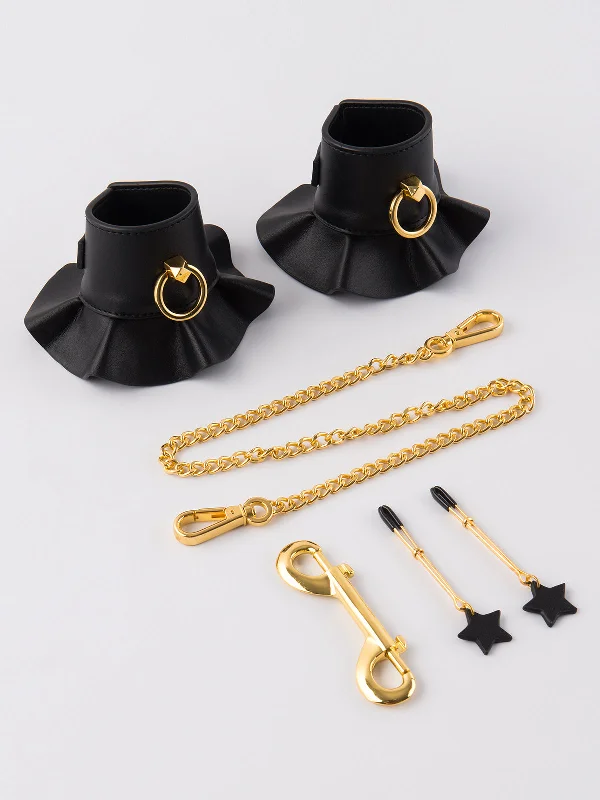 Leather-Like Bondage Cuffs & Nipple Clamp