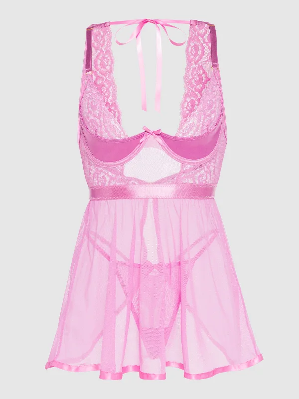 Daily Specials Lily Lace & Chiffon Underwire Babydoll Set