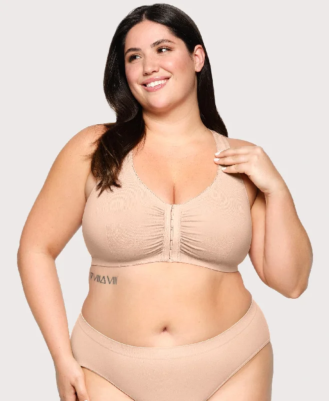 Daily Special Front-Closure Cotton T-Back Comfort Bra Cafe