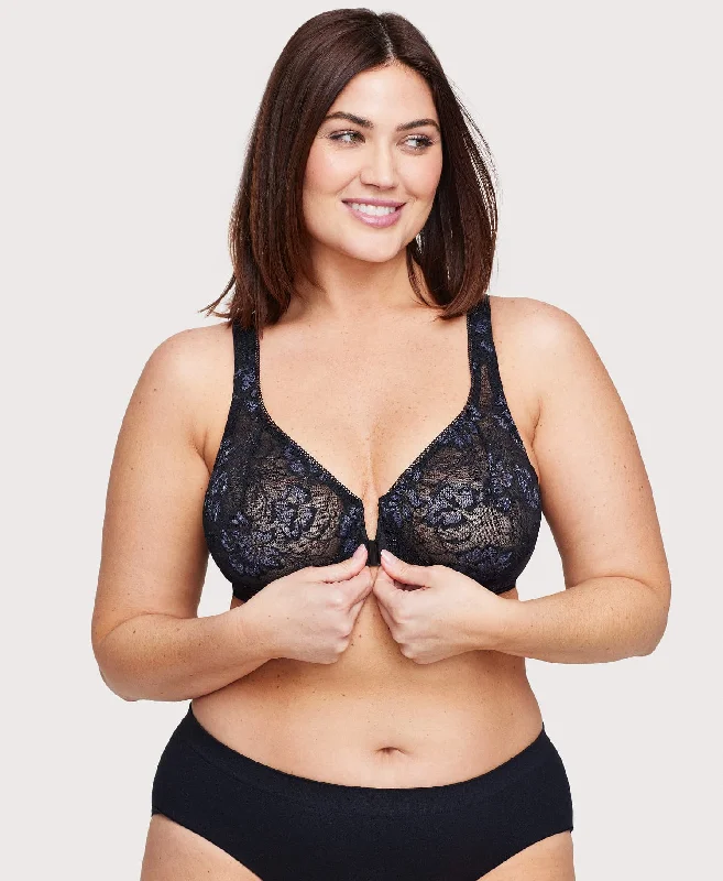 The Best Deal Front-Closure Lacey T-Back WonderWire Bra Black