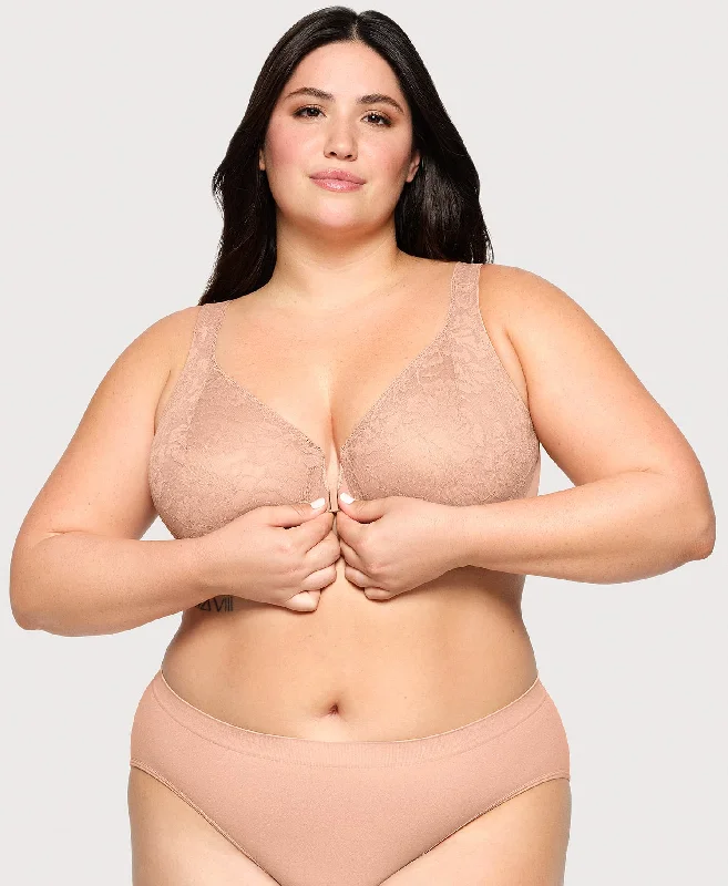 Best Seller Front-Closure Lacey T-Back WonderWire Bra Cappuccino