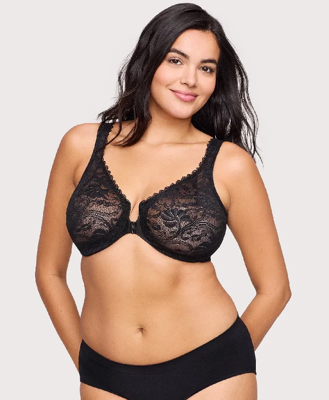 Lowest Price Front-Closure Stretch Lace WonderWire Bra Black