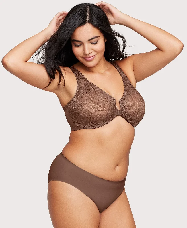 Today's Deal Front-Closure Stretch Lace WonderWire Bra Mocha