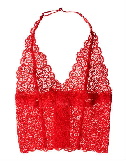 Online Specials Cyd Lace Longline Halter Bra in Poppy