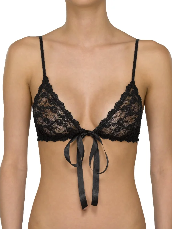 Shop Now Peek-a-Boo Lace Front Tie Bralette Black