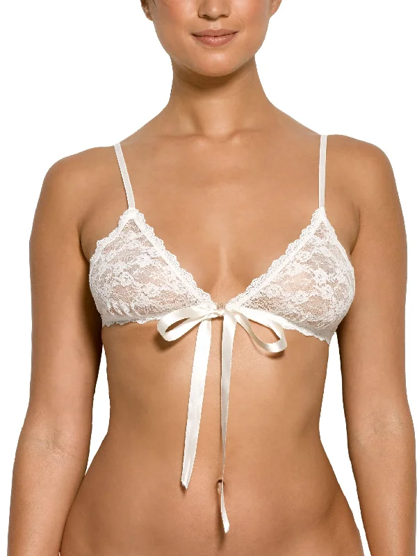 Price Smash Peek-a-Boo Lace Front Tie Bralette Light Ivory
