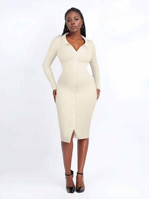 Raven - Shapewear Dress Front Button Collar