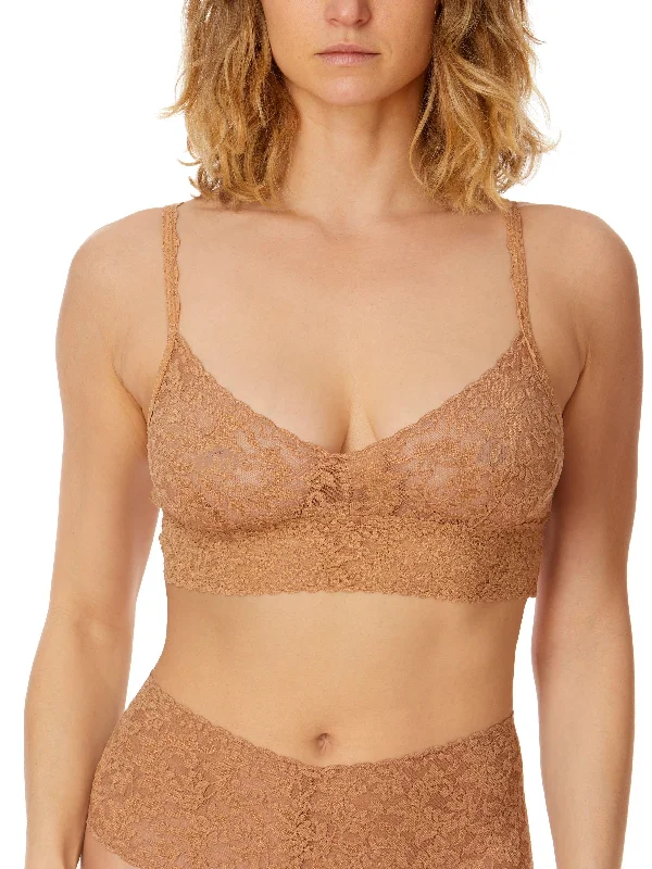 Stock Up V-Neck Retro Lace Bralette Sun Tan Beige
